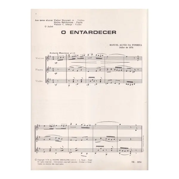 O Entardecer para violino,flauta e violão