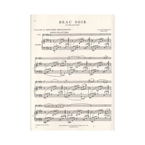 Beau Soir For Cello