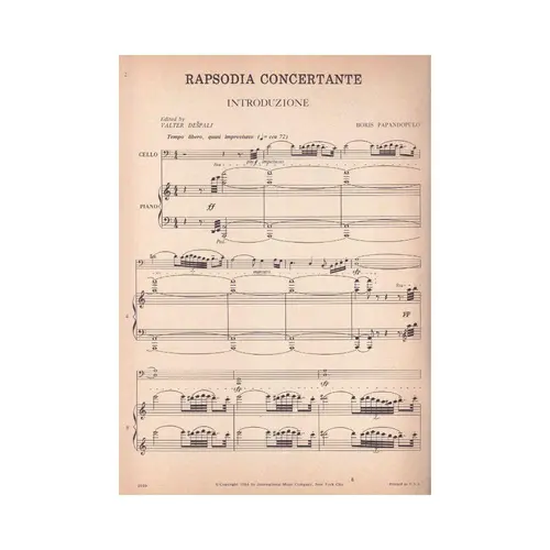 Rapsodia Concertante For Cello