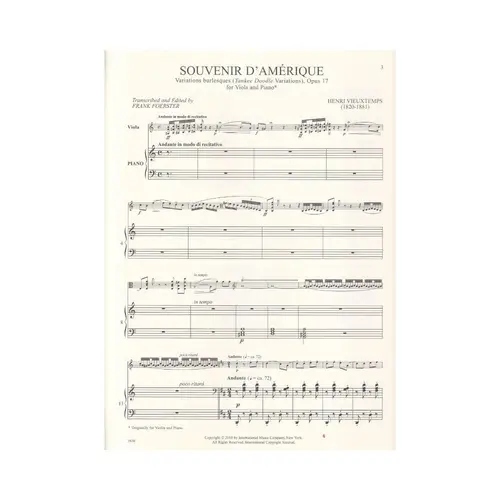 Souvenir D`Amérique - Variations Burlesques For Viola And Piano