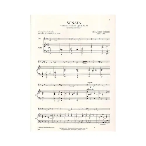 Sonata - La Follia - Variations, Op. 5 N. 12 For Cello And Piano