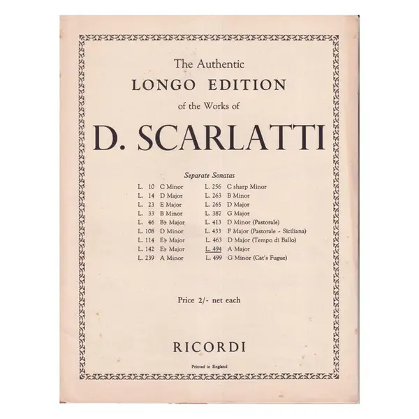 Sonata -  L.494 A Major  (Edição Antiga)
