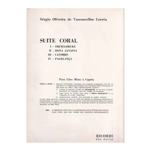Orubá-Orubá - Suite Coral N.1 - kit para coro