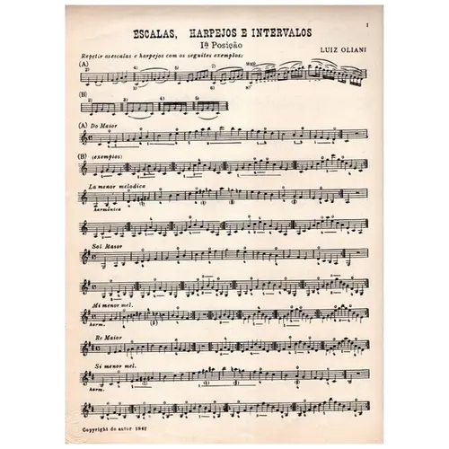 Escalas, arpejos e intervalos para o 1º e 2º grau de violino