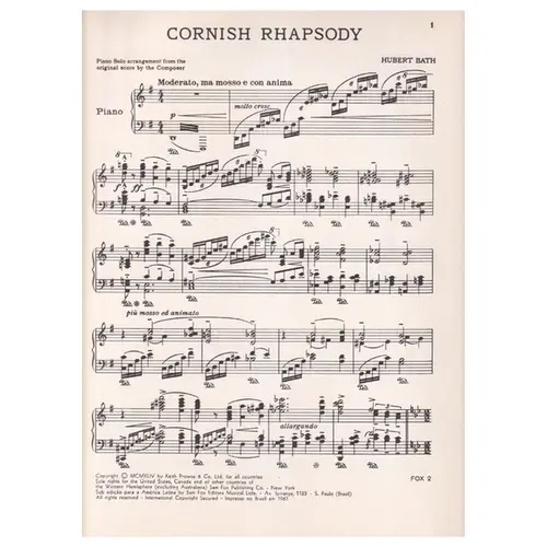 Cornish Rhapsody para piano solo