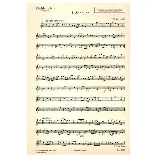 Sonatine N.1 For Recorder In C And Piano