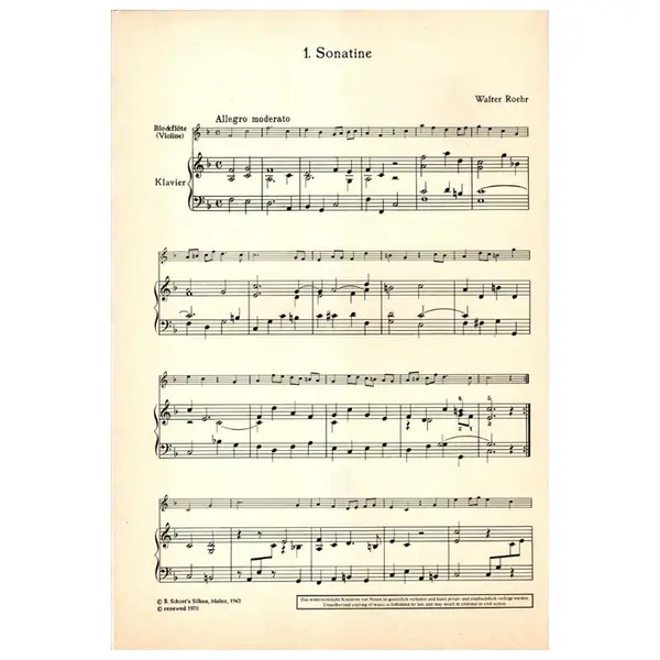 Sonatine N.1 For Recorder In C And Piano