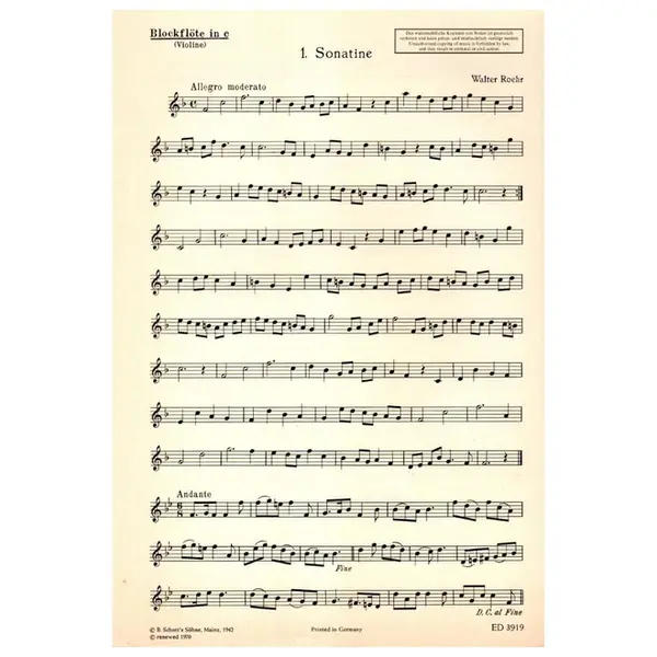 Sonatine N.1 For Recorder In C And Piano