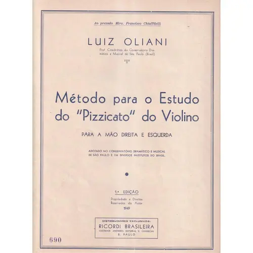Método para o estudo do " Pizzicato" do violino para a mão direita e esquerda