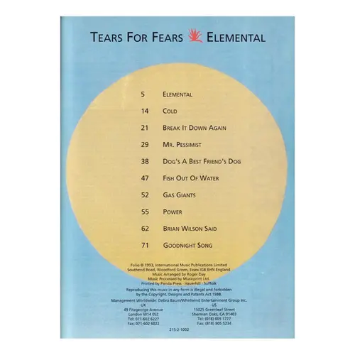Tears For Fears - Elemental