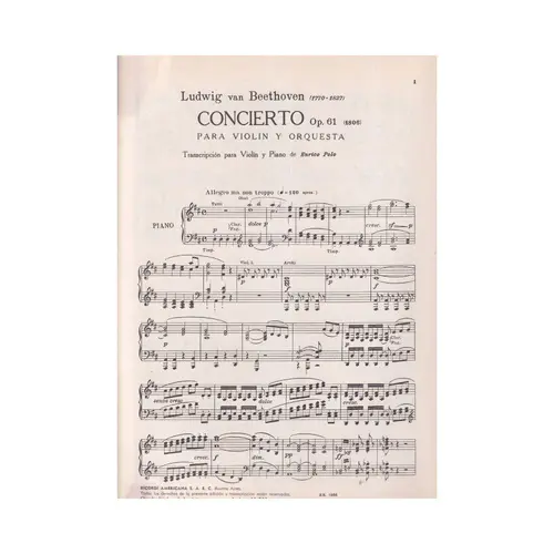 Concierto Para Violino Y Orq - Op. 61  (Edição Antiga)