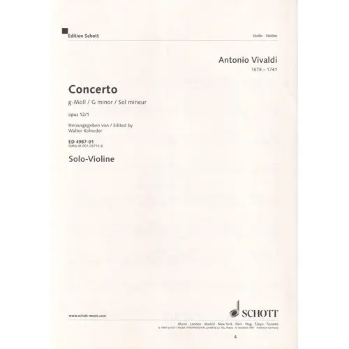 Violin Concerto G minor Op. 12 n.1 RV 317 - solo-violine
