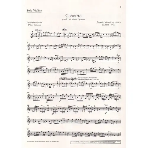 Violin Concerto G minor Op. 12 n.1 RV 317 - solo-violine