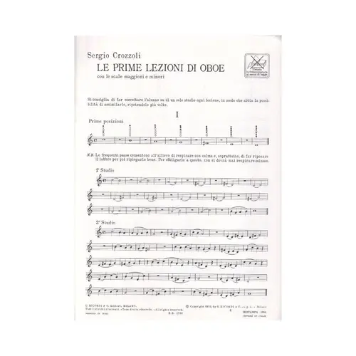 Le Prime Lezioni Di Oboe  - Exemplar Antigo