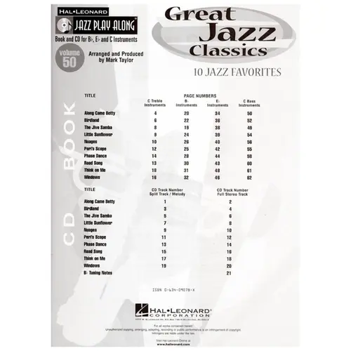 Great Jazz Classics - Jazz Play Along Vol. 50