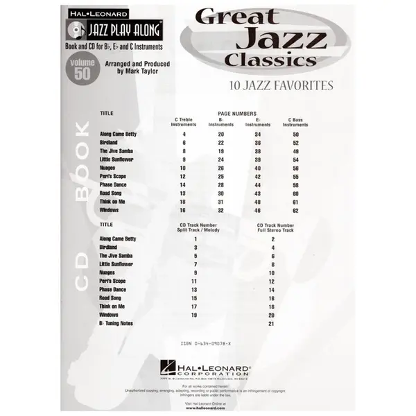 Great Jazz Classics - Jazz Play Along Vol. 50