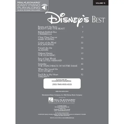 Disney`S Best-Easy Piano Play-Along Vol.15