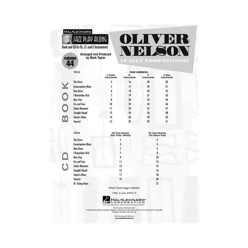 Oliver Nelson - Jazz Play Along Vol.44