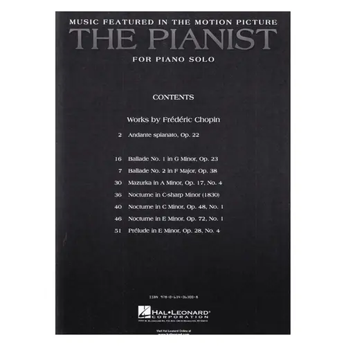 The Pianist - Music Featured In The Motion Picture - Nine Pieces by Frédéric Chopin for Piano Solo
