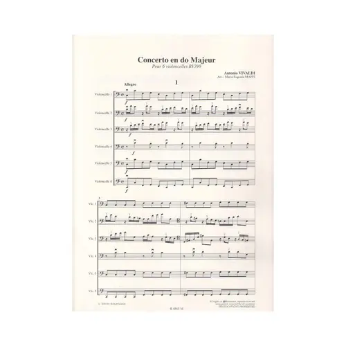 Concerto En Do Majeur Rv 398 - Cellos Sextet ( Score+Parts)