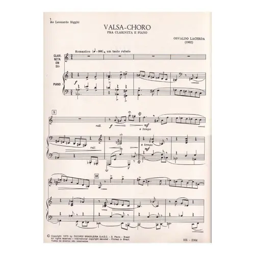 Valsa-Choro Pra Clarineta E Piano  (Edição Antiga)