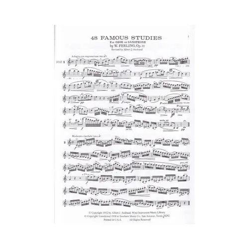 48 Famous Studies For Oboe Or Saxophone And 3 Duos Concertantes For 2 Oboes