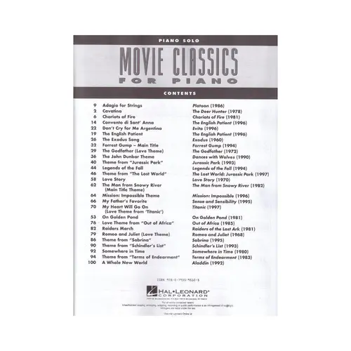 Movie Classics For Piano - Piano Solo
