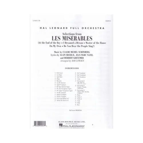 Selections From Les Misérables - Full Orchestra - Score & Parts