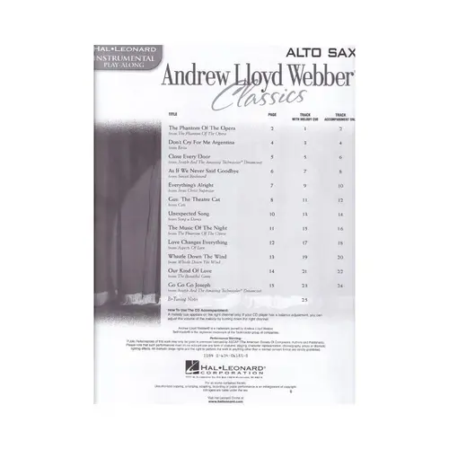 Andrew Lloyd Webber Classics  - Alto Sax