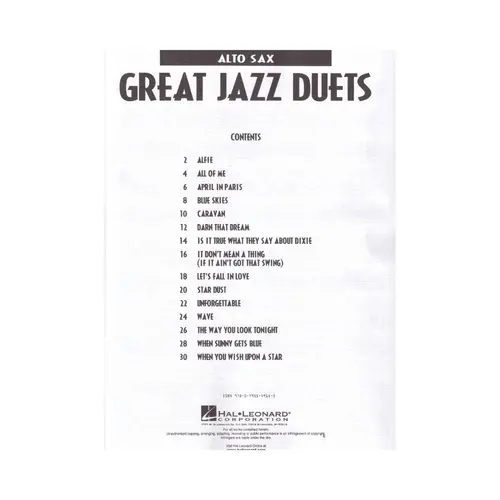 Great Jazz Duets - Alto Sax