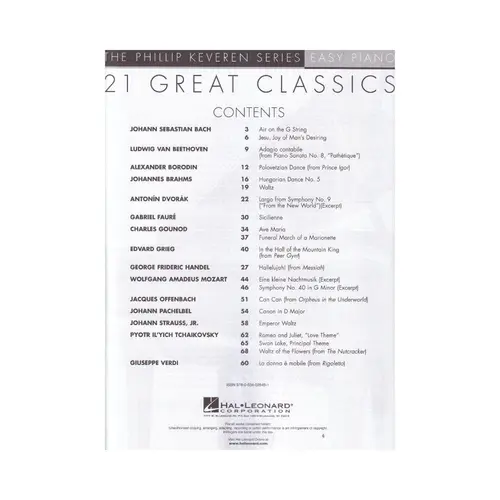 21 Great Classics - Classical Masterworks Arranged By Phillip Keveren