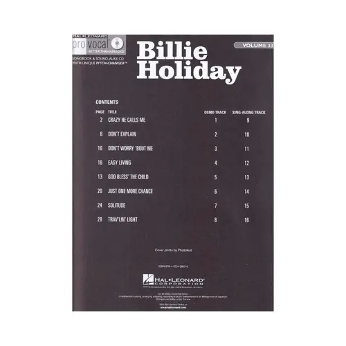 Billie Holiday  - Hal Leonard Pro Vocal Vol.33
