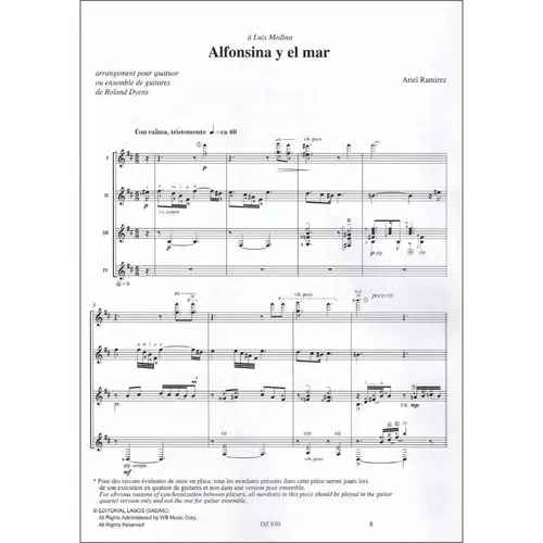 Alfonsina Y El Mar - Quartet Or Guitar Ensemble