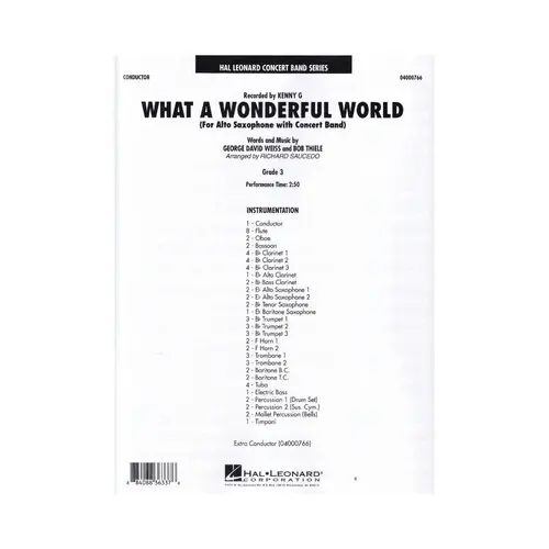 What A Wonderful World For Alto Sax With Concert Band (Score + Parts)