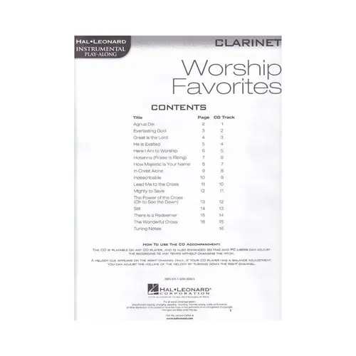 Worship Favorites - Clarinet - Instrumental Play-Along