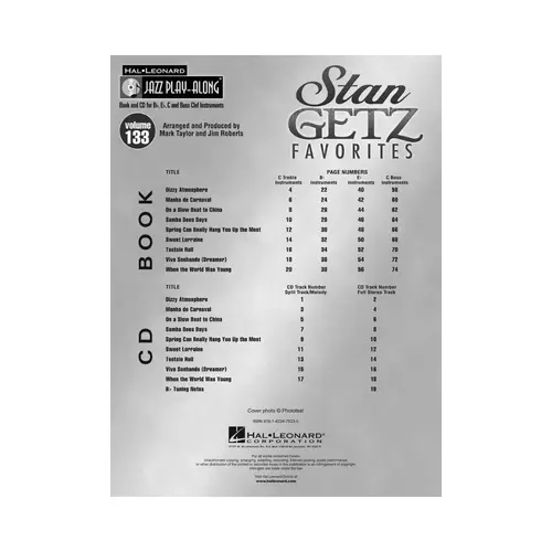 Stan Getz - Favorites - Jazz Play Along Vol.133