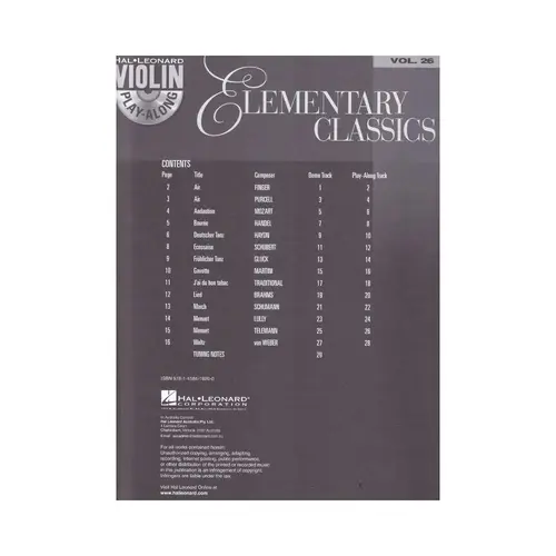 Elementary Classics - Violin Play-Along Vol.26