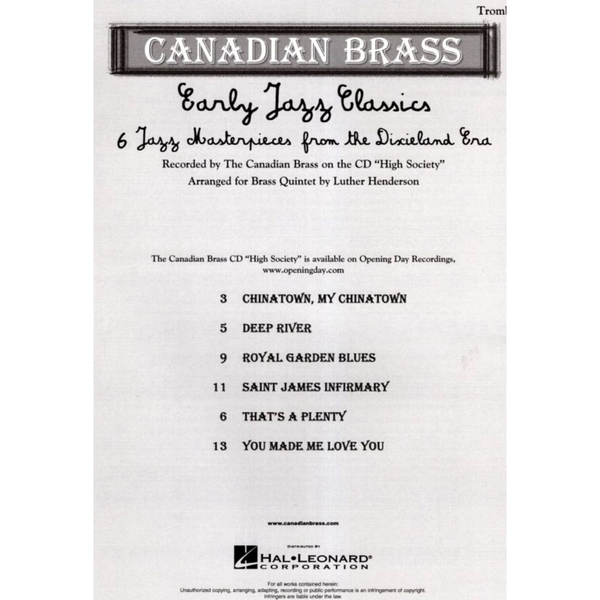 Early Jazz Classics - Trombone - 6 Clássicos de Jazz (Erlay