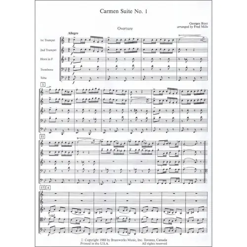 Carmen Suite 1 Brass Quintet -Score And Parts