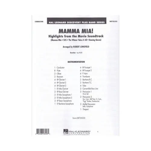 Mamma Mia! - Highlights From The Movie Soundtrack - Concert Band (Score+Parts)