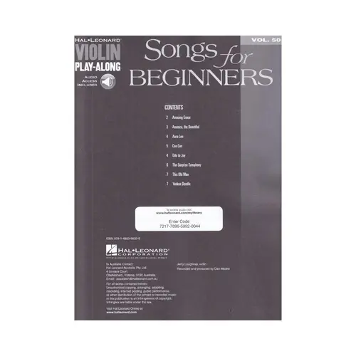 Songs For Beginners- Violin Play-Along Vol.50