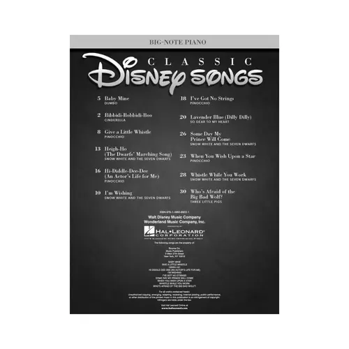 Classic Disney Songs - Big Note Songbook