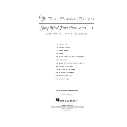 The Piano Guys - Simplified Favorites Vol.1 - Easy Piano E Cello