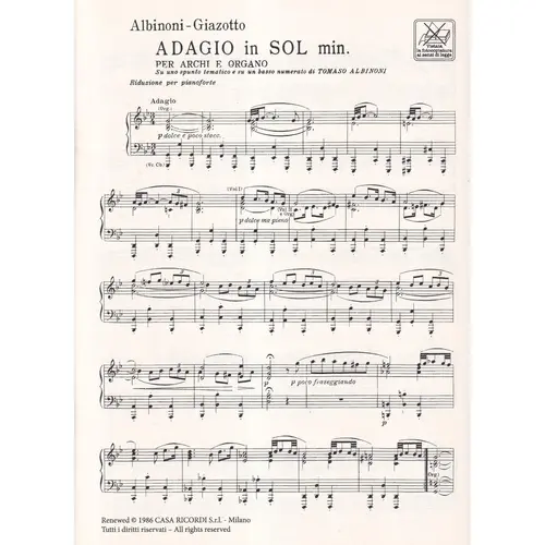 Adagio In Sol Minore - Piano