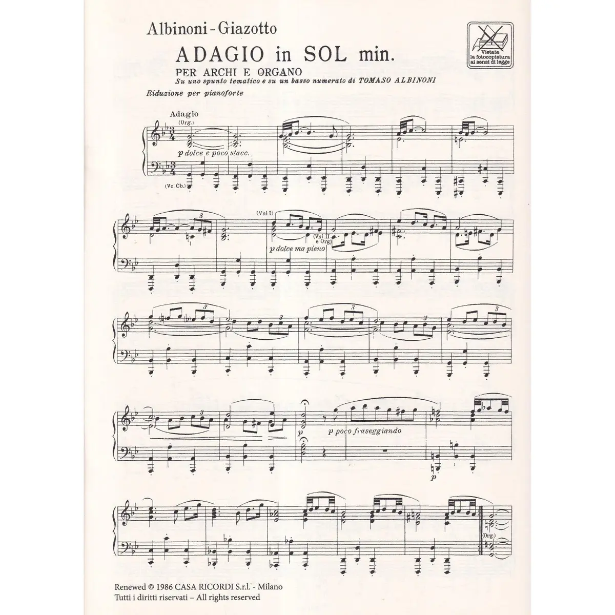 Adagio In Sol Minore - Piano