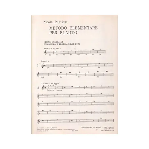 Metodo Elementare Per Flauto  (Edição Antiga)
