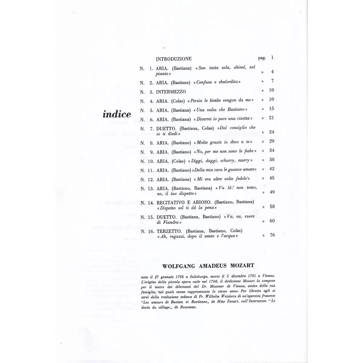 Bastiano E Bastiana - Vocal Score
