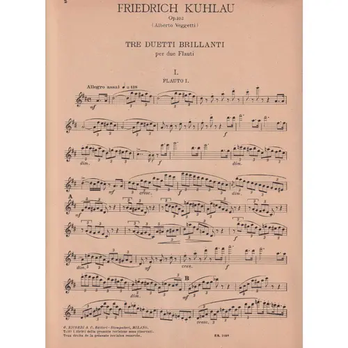 Tre Duetti Brillanti Per Due Flauti - Op. 102 - Exemplar Antigo