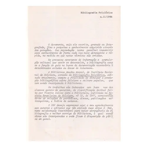 Bibliografia Do Folclore Vol. 11/1986
