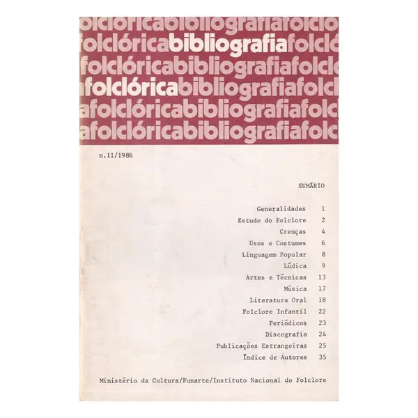 Bibliografia Do Folclore Vol. 11/1986